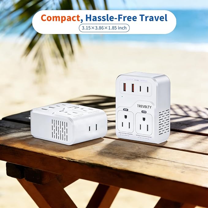 TREVOLTY 2000W Voltage Converter US to Europe for Hair Dryers, 7-in-1 220V to 110V Converter for European Travel with 3 AC/2 USBA/2 USBC Ports (PD20W), Universal Travel Adapter (White)