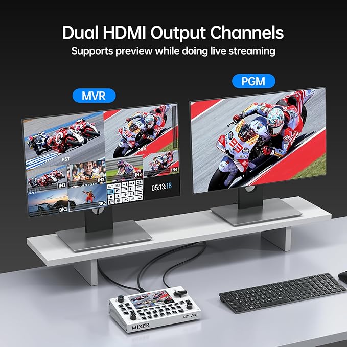 Yinker 5.5 Inch LCD Screen Video Mixer Switcher 4-Channel HDMI Live Stream Switcher, Support PST PGM, 1080P 60FPS USB Recording, USB 3.0 Streaming, PTZ Control