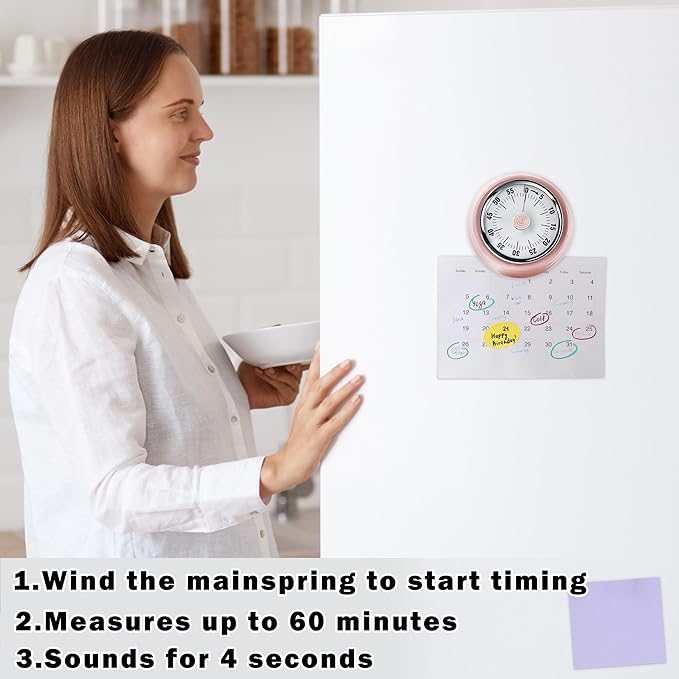 KwonfaiDelil 60-Minute Magnetic Visual Timer, Silent Operation and No Battery Needed, Time Management Tools for Kitchen, Homeschool Desk, Office Meetings & Home Learning Timer (Pink)