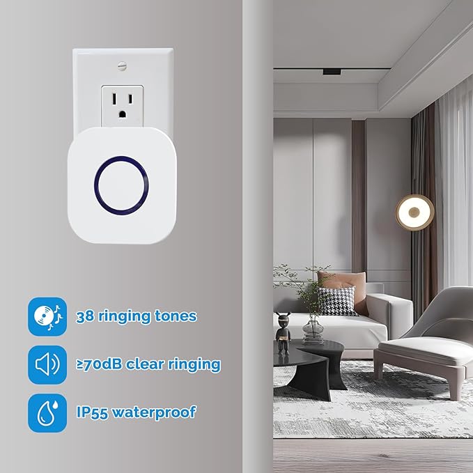 Caregiver Pager Wireless Emergency Button with SOS Alert for Seniors at Home - 38 Melodies 1000+ Feet Range for Elderly Patient Disabled Home Care Life Alert - 1 Plugin Receiver + 1 Transmitter White