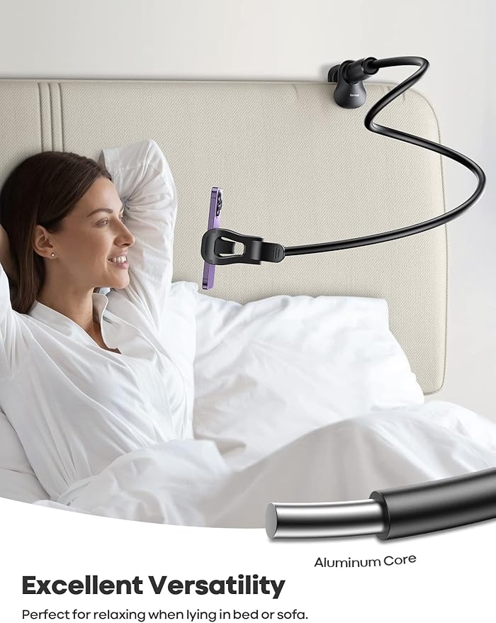 Lamicall Gooseneck Phone Holder for Bed - [Upgraded Stable Clip] for Desk, Headboard, Bed, Bedside, Table, Flexible Gooseneck Long Arm Stand, Overhead Cell Phone Clamp Mount, for All 4-7” Devices