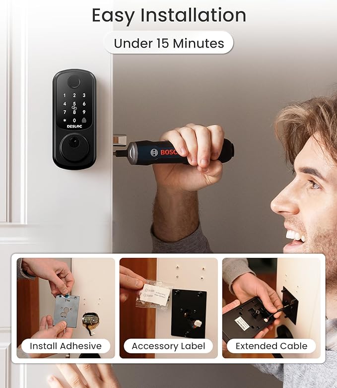 DESLOC Smart Lock B200 WiFi Version, Fingerprint Keyless Entry Door Lock, App Remote Control, Smart Locks for Front Door, WiFi Deadbolt Smart Lock, Emergency Power Port,12 Months Battery, Auto Lock