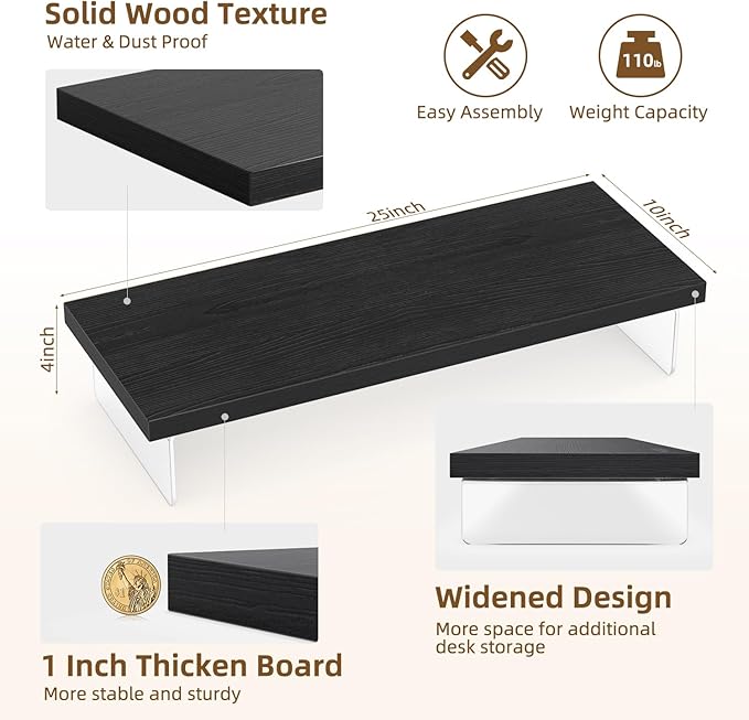 SSWOOD Monitor Stand Riser, Wood & Acrylic Computer Monitor Stand Desk Desktop Organizer Table for Home, Office Workspace, Laptop Riser, Printer, PC & TV Screen Riser
