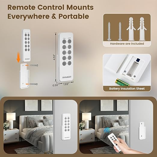 SURAIELEC Remote Control Outlet, Wireless Light Switch - 3 Outlets + 1 Remote, 15 AMP, 100FT Range, No Interference, Remote Light Switch Kit for Lamp, Fan, Christmas Tree Light, Household Appliance