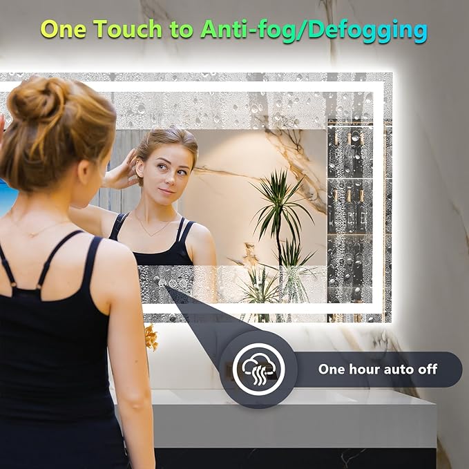 YEELAIT 60x36 Inch RGB LED Bathroom Mirror Front Light and RGB Backlit Lighted Vanity Mirror for Bathroom Wall Mounted Dimmable Anti Fog Memory Shatter-Proof IP54 Waterproof Horizontal/Vertical