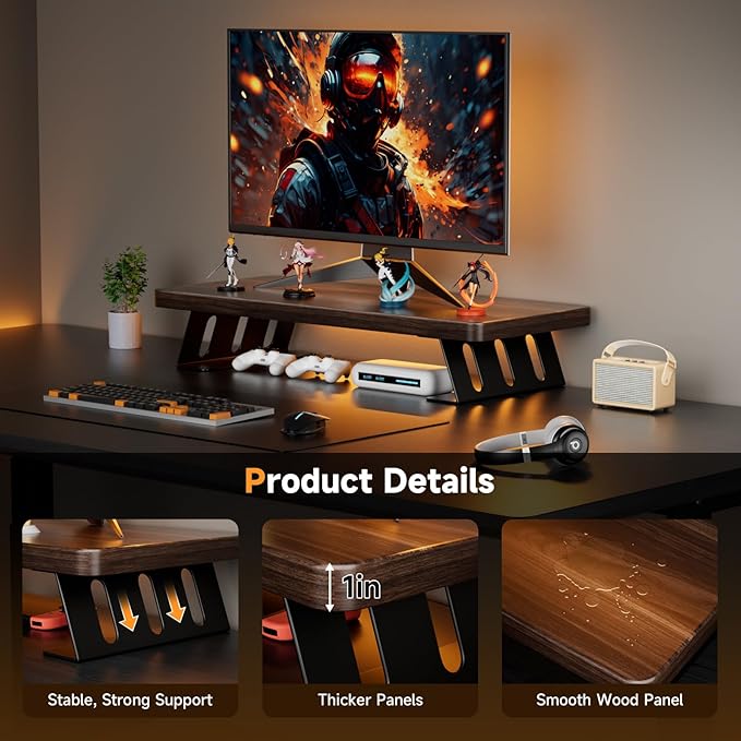 NestNeat Monitor Stand - 24 Inch Wood Monitor Stand Riser, 220 Pounds Load Capacity Desk Monitor Riser for Laptop/PC/Printer, Desktop Stands Organizer for Home Office