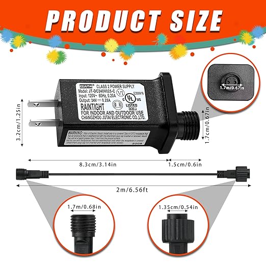 24V 0.25A LED Controller with Extension Cord, Replacement Model JT-DC240V025-C Class 2 Power Supply IP44 LED Light Controller Low Voltage Transformer for Halloween Christmas Holiday String Light