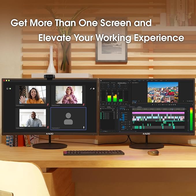 Kado Dual Monitor Setup - 2-Pack 24" Curved 1920x1080 Computer Monitor 1500R 75Hz VESA Mount HDMI Office Gaming Hybrid Built-in Speakers (C24X Dual Series)