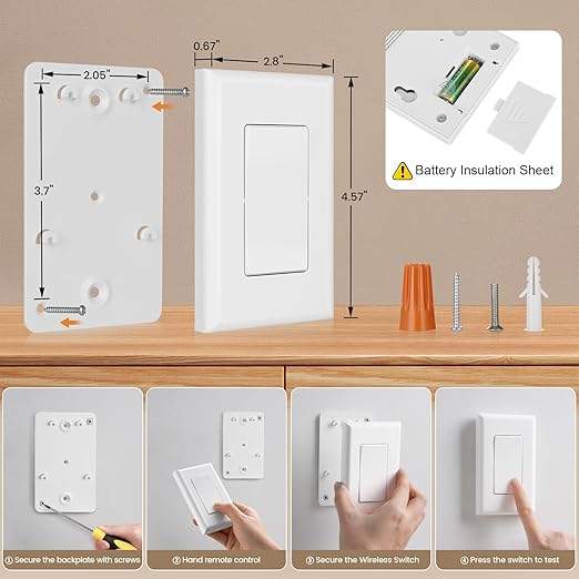 SURAIELEC Wireless Light Switch Remote Control Outlet, No Wiring Needed, 100 FT Range, Pre-Programmed, Remote Outlet Wall Switch for Plug in Pendant Light, Lamp, Christmas Tree, Holiday Decorations