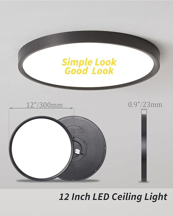 4Pack 12 Inch Remote Control Dimmable LED Flush Mount Ceiling Light Panel,24W 2520LM,2700K-6000K Adjustable Color,Ultra Thin Round Black Ceiling Light Fixture for Hallway Kitchen Bedroom Home Office
