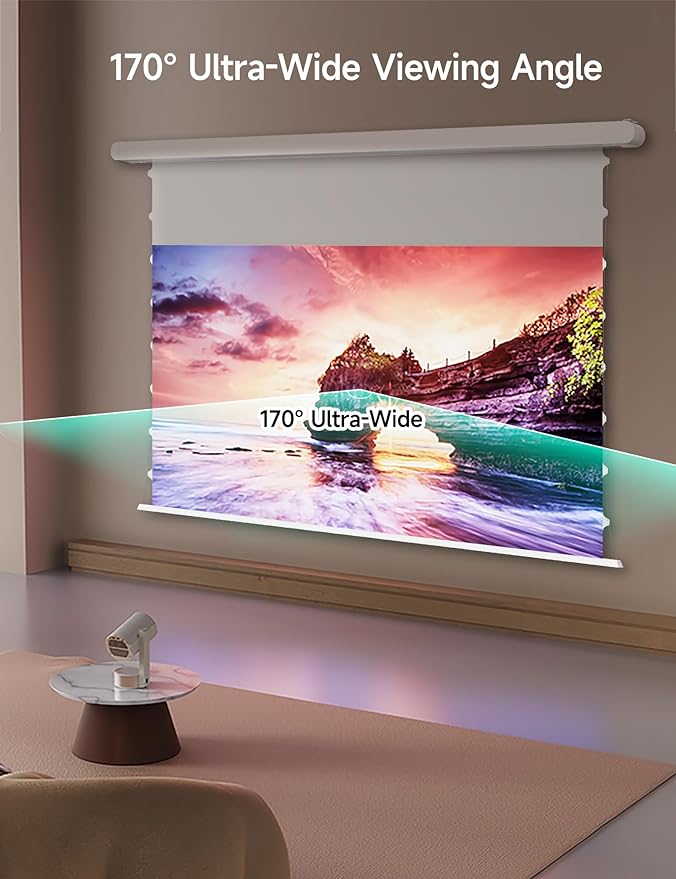 120" PureVision Motorized Projector Screen with Laser Speckle Reduction & Auto-Sync for Long Throw Projectors,Movie Screen 4K/8K UHD Ready,20" Adjustable Drop and Black Backing for Enhanced Contrast