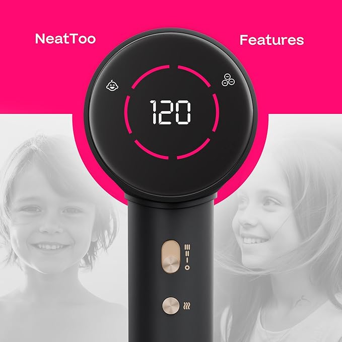 NeatToo Turbo Pro Hair Dryer | 3 Speed Settings with LCD Display | 500M Negative Ions for Smooth Shine | 160,000 RPM Brushless Motor | 1500W Fast Drying, Low Noise & Lightweight Blow Drye