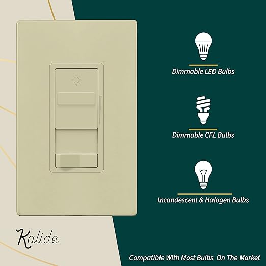 TOPGREENER Digital Dimmer Switch for 200W Dimmable LED/CFL Lights, Single Pole/3-Way LED Slide Dimmer, Neutral Wire Not Required, UL Listed, TGSDS3-I, Ivory, 1 Pack