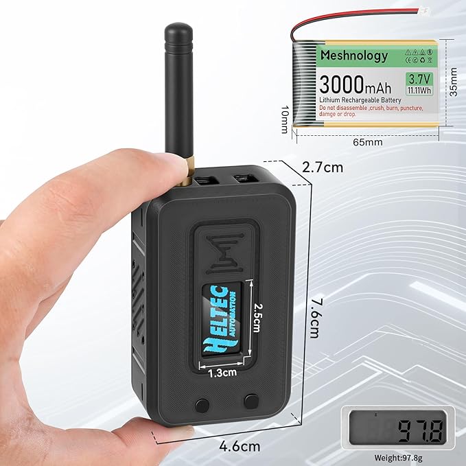 Meshnology 2 Set ESP32 Lo Ra V3 Module Board with 915 MHz Antenna + 3000mAh Battery + Case - WiFi Blue Tooth SX1262 CP2102 0.96” OLED Display Type C for Ar duino Mesh Tastic IoT (N35, Black)