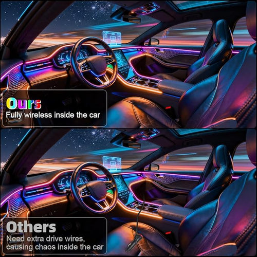 Acrylic Interior Car Ambient Lighting, Interior RGB LED Strip Kit with Music Sync Mode, 55 Inch Length Suitable for Pickup, Trucks, SUV and Large Vehicles (18 in 1)