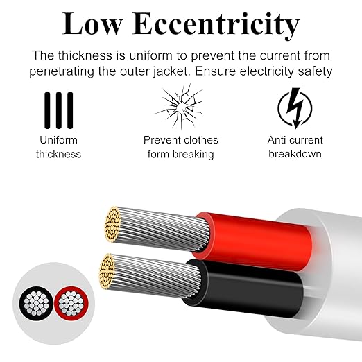 20 Gauge 2 Conductor Electrical Wire, 32.8FT Low Voltage 20/2 Tinned Copper Stranded 2 Wire Cable, 20 AWG White Flexible Extension Power Cord for Automotive, LED Lamp, Outdoor Landscape Lighting Etc