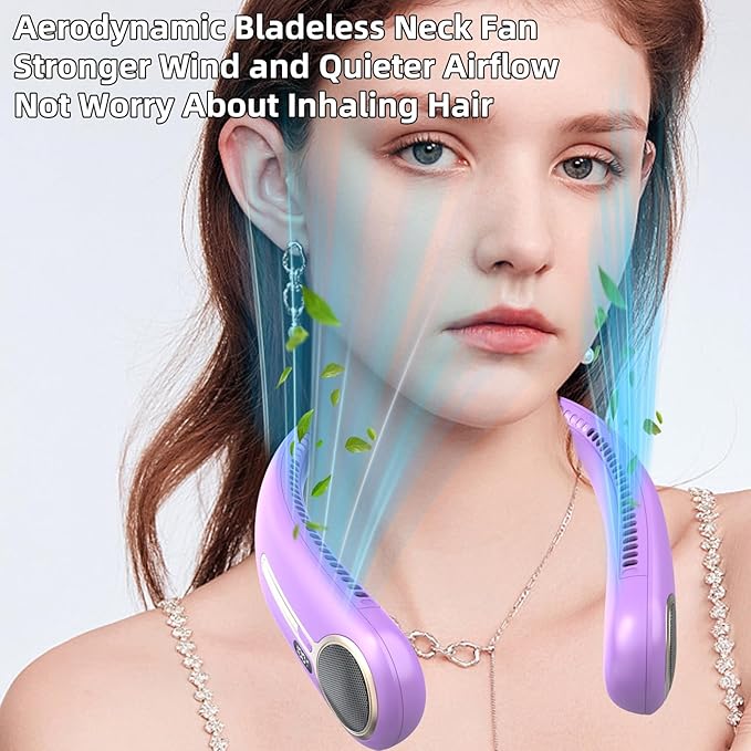 Portable Neck Fan,Hands Free Personal Wearable Bladeless Fan,6000mAh USB Rechargeable,360° Cooling,LED Display,4-Speeds,Birthday Gifts for Men Women Dad Mom,Valentines Day Gifts for Her Him (Purple)