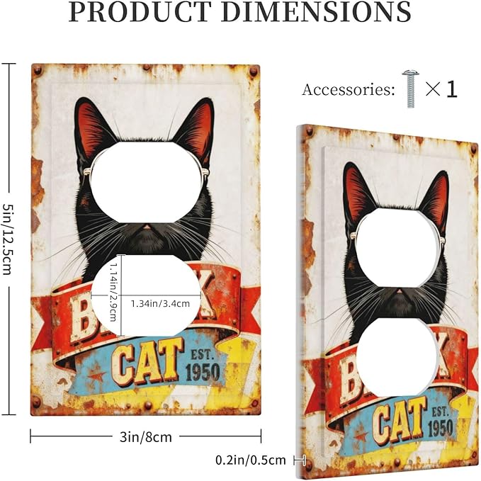 Bvtewkhz Black Cat Vintage Duplex Outlet Decorative Outlet Covers Light Switch Plate Electrical Receptacle Switchplate For Bathroom Kitchen Bedroom