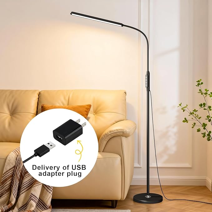 dujunlinghang Bright LED Eye-Protecting Reading Floor Lamps Touch and Remote Dimming 3000-6000k, Tattoo Craft Drawing Makeup Adjustable Gooseneck Standing Light,Living Room Chair Sofa Bedroom Office