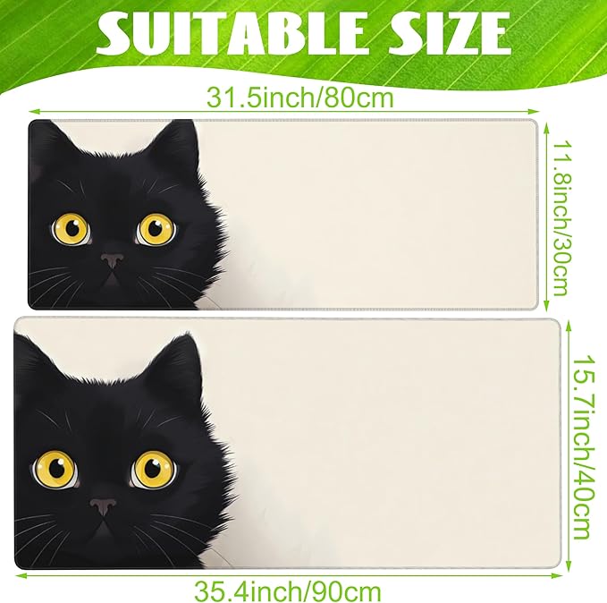 Eflxamz Desk Pad,Black Cat Desk Mat,Cute Cat Large Gaming Mouse Pad for Desk,Extended Big Computer Keyboard Mouse Pad with Non-Slip Base and Stitched Edge,35.4"x15.7"