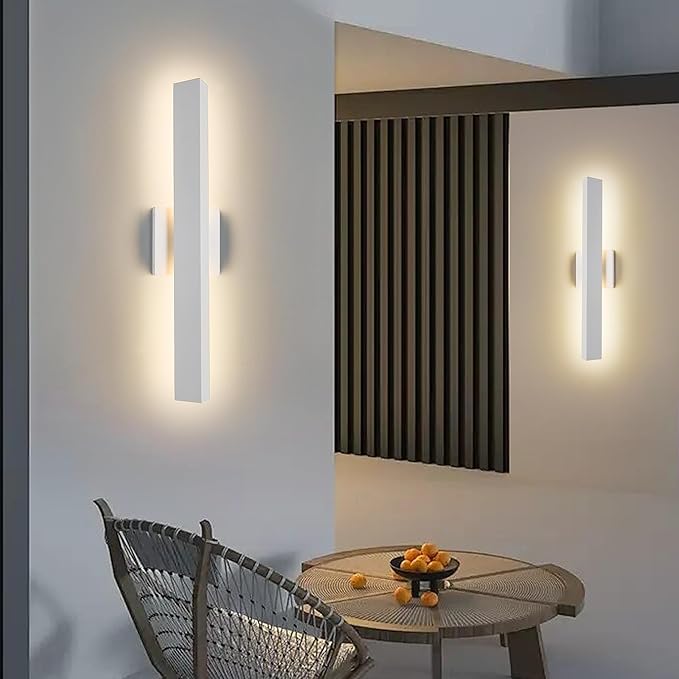 Tarentlight 2 Pack LED Outdoor Wall Lights Dimmable,20W 3000K,21.9" Modern Textured White Outdoor Wall Sconce, IP65 Waterproof, Linear Exterior Wall Light for Entrance, Hallway, Garage, Porch