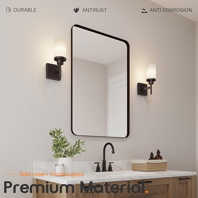 AONEON Wall Lights Over Mirror Bathroom Vanity Light Fixtures with White Frosted Glass Shade, Wall Sconces for Porch, 2 Pack Oil Rubbed Bronze T001ORB-L1-P2