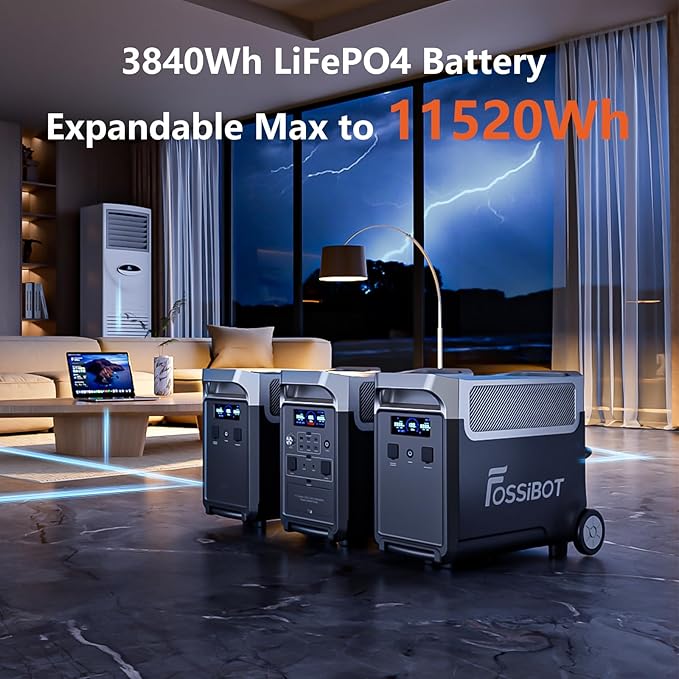 FOSSiBOT F3600 Portable Power Station, 5x120V AC Output 3600W/3840Wh LiFePO4 Battery Expandable to 11520Wh, Electrical Solar Generator for Garage, Home, Off-Grid Living, Camping, RVs