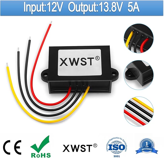 DC DC 12V to 13.8V 5A 9V-13V to 13.8V Voltage Regulator,Step-up Module,Boost Converter,Waterproof Power Adapt 69W 13.8V Volt Transformer Module (12V to 13.8V 5A)