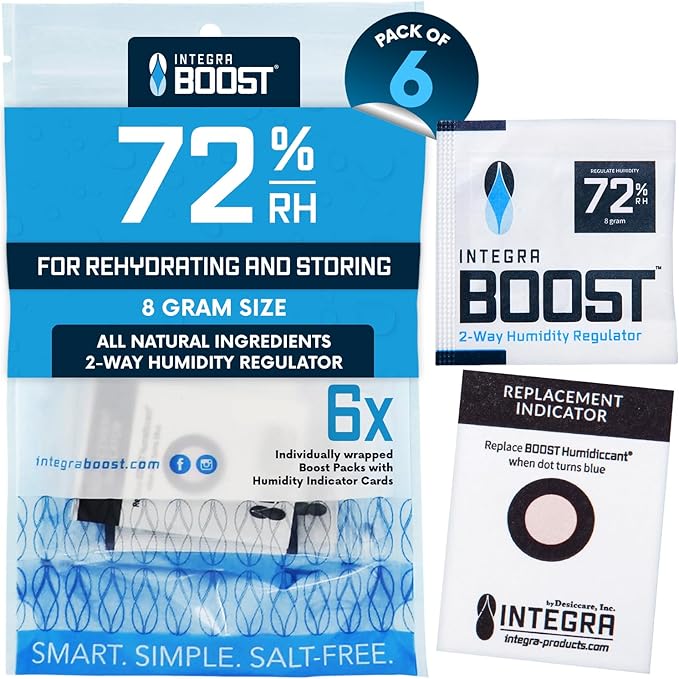 Integra Boost 2-Way Humidity Control Pack - Preserve Flavor & Control Humidity at 72% RH - Moisture Absorber for Herbs, Spices & More - 8 Gram (Pack of 6)