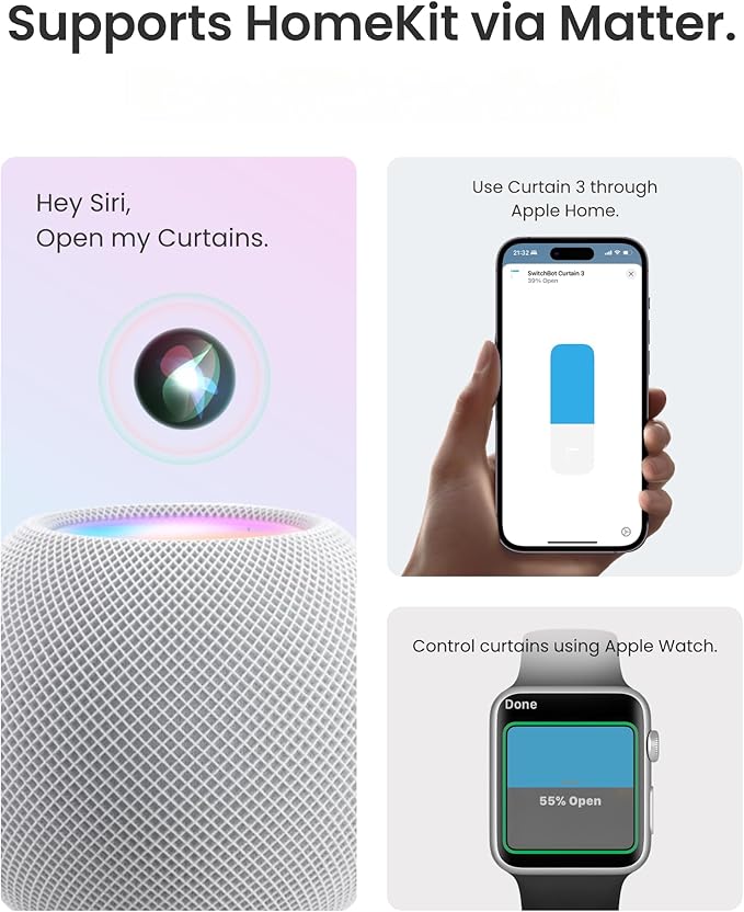 SwitchBot Smart Automatic Curtain Opener 2 Pack with Hub Mini - WiFi Remote Control with App/Timer, Performance Upgrade, Compatible with Alexa, Google Home, HomeKit
