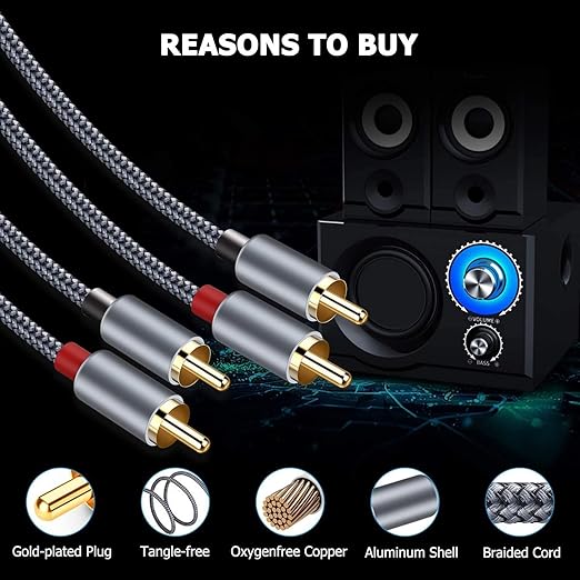 Goalfish RCA Cable, 0.5M/1.6FT RCA to RCA Male to Male Audio Stereo Subwoofer Cable [2Pack, Hi-Fi Sound] Nylon-Braided Auxiliary Audio Cord for Home Theater, HDTV, Amplifier, Hi-Fi Systems, Speakers
