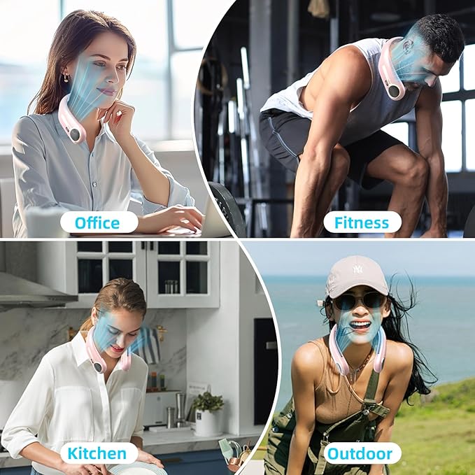 Portable Neck Fan,Hands Free Personal Wearable Bladeless Fan,6000mAh USB Rechargeable,360° Cooling,LED Display,4-Speeds,Birthday Gifts for Men Women Dad Mom,Valentines Day Gifts for Her Him (Pink)
