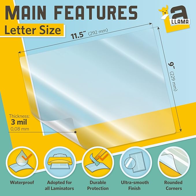 Thermal Laminating Pouches, 9 x 11.5 Inches, 3 Mil Thick, 30 Pack of Glossy Laminator Pouches, Suitable for Letter Size Laminating Sheets 8.5 x 11
