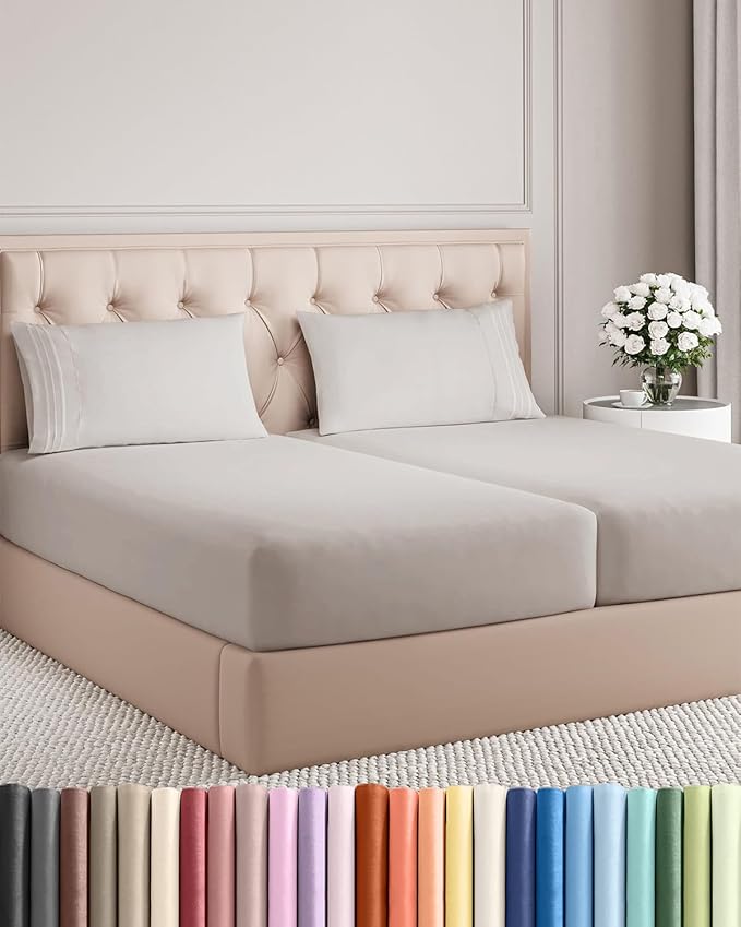 Split King Size 5 Piece Sheet Set - Comfy Breathable & Cooling Bed Sheets Set - Hotel Luxury Bedding for Women, Men, Kids, Teens, Boys & Girls - Deep Pockets and Wrinkle Free - Oeko-Tex - Light Grey