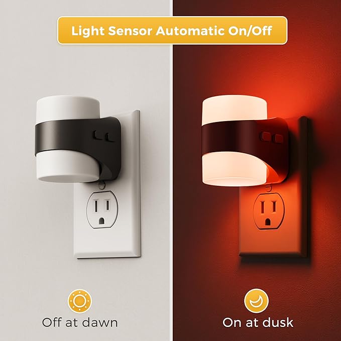 L LOHAS LED Colored Night Lights Plug into Wall, 3 Brightness Level, 1W Low Power Nightlight with Auto On/Off Sensor, Ideal for Living Room, Bathroom, Bedroom, Kids Room, 2 Pack