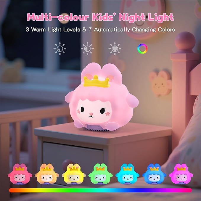 Baby Sound Machine, 20 Soothing Sounds White Nosie for Sleeping, Rechargeable Night Light with Speaker, 3 Brightness Levels Remote and Tap Control, Nursey Lamp for Baby, Kids Bed Room (Bunny)