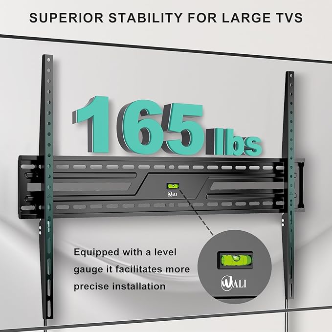 WALI Heavy Duty TV Wall Mount for 43-120 Inch Flat Curved TVs up to 165 lbs,Low Profile 1.2 Inch from Wall,Mounting Holes up to 900x600mm,Compatible with Stud Spacing, Easy Install Bracket,Black