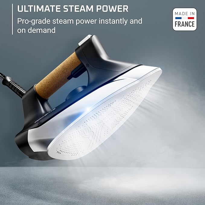 Rowenta, Iron, Ultimate Steam Pro Stainless Steel Soleplate Professional Steam Station for Clothes, 1800 Watts, 1.3L Removable Tank, Boiler Technology, Fast Heat Up, Black Clothes Iron, DG8668