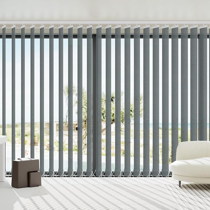Blindify Motorized Vertical Blinds, Light Filtering Sliding Door Shades Vertical Shades Remote Control Customize, Pure Deep Grey