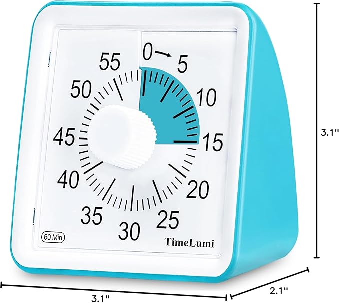 TimeLumi 60-Minute Visual Timer for Kids, Time Management Tool Study Classroom Timer, Home Edition Silent Countdown Timer for Toddler, Teachers and Adults (Blue)