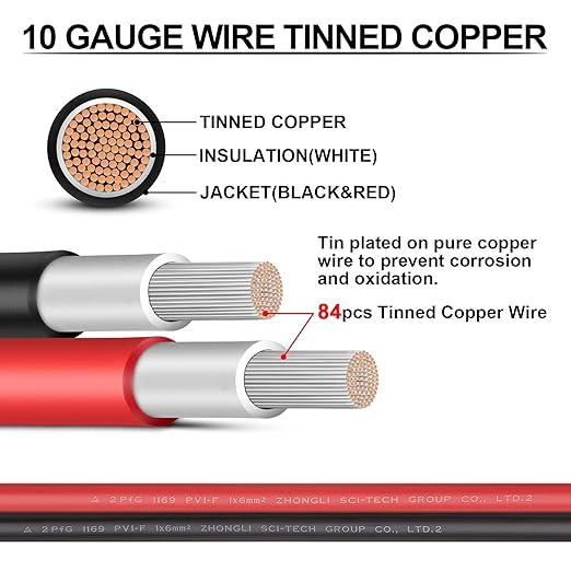 10 Gauge Wire - iGreely Solar Panel Wire 30Ft Black & 30Ft Red 10AWG(6mm²) Tinned Copper PV Wire UV Resistant Cable for Solar Panel MPPT Controller Boat Marine Automotive RV Outdoor