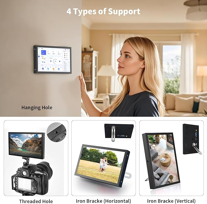 Aurevita 7 Inch Mini Monitor HDMI, Portable Vga Monitor with AV BNC 1024×600 LCD Screen with Built-in Speakers, 178° View Angle IPS, Multi-Function Mini Small Display for Raspberry Pi PC/TV/DVD/CVBS