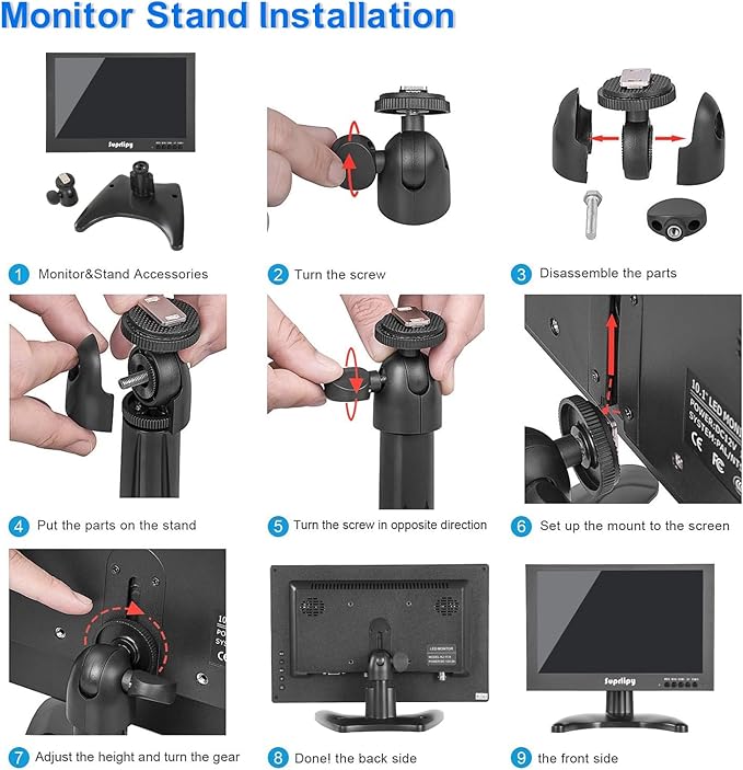 Suprlipy 10.1 Inch Mini Small HDMI Monitor 1920x1200 16:10 IPS Metal Housing LCD Color Display Screen Support HDMI/VGA/AV/BNC Earphone Input Built-in Dual Speakers for PC Security CCTV Camera RasPi