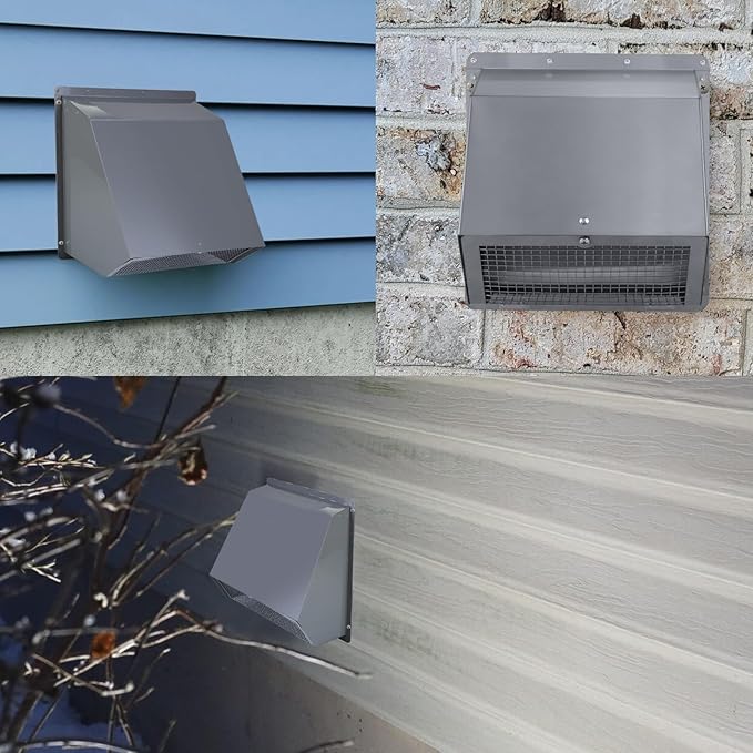 6 Inch Hooded Wall Vent with Screen and Damper,6 Inch Exhaust Vent Cover Cap for Outdoor Kitchen Range Hood Dryer Ventilation,Outside Wall Mount Extractor for House Air Exhaust,Galvanized Steel,Gray