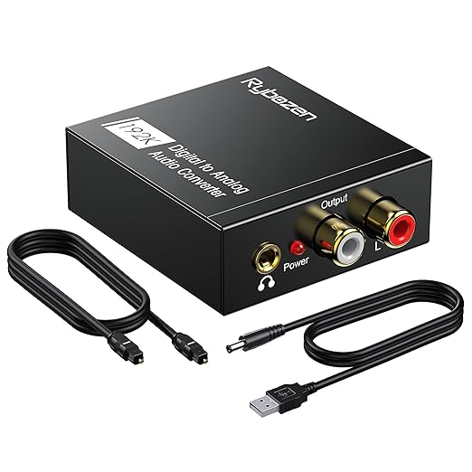 DAC 192KHz Digital to Analog Audio Converter, Optical to RCA Adapter with Coaxial Cable, Toslink Optical to 3.5mm Adapter for PS4 HD DVD Home Cinema Systems