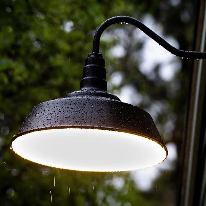 Steel Lighting Co. Large Outdoor Barn Light | Gooseneck Light Fixture | Made in America from 18-Gauge Steel | 20" Dome | 23" Gooseneck Galvanized Exterior/Galvanized Interior