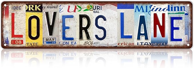 Vintage Lovers Lane Wall Decor Street Signs Home Bar Coffee Metal Tin Signs 16 x 4 Inches