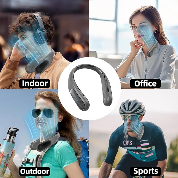 Portable Neck Fan,Personal Wearable Bladeless Fan,LED Display,4-Speeds,6000mAh USB Rechargeable,360° Strong Cooling Wind,Hands Free,White Elephant Gift,Christmas Gifts for Men Women (Dark grey)