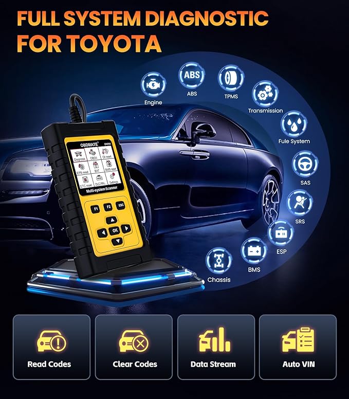 OBDMATE OBD2 Scanner for Toyota/Lexus/Scion, OM701 All Systems Diagnostic Tool with 15+ Resets (Oil/ETC/EPB/ABS/SAS/BAT Register...), Full OBDII Functions Read&Erase Fault Codes, Free Software Update