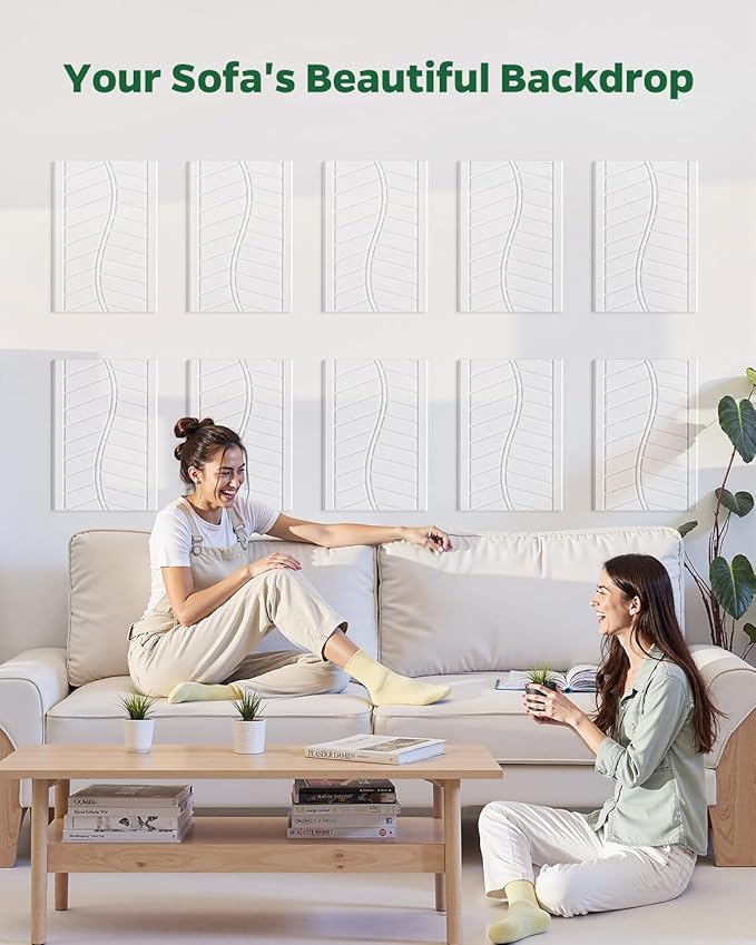 Topnaca 6 Pack Acoustic Panels Sound Absorbing for Recording Studio Walls, White Self-Adhesive Leaf Textured Decorative Art Ceiling Tiles - Acoustical Treatments for Home Office Room Door 17"×12"×0.4"
